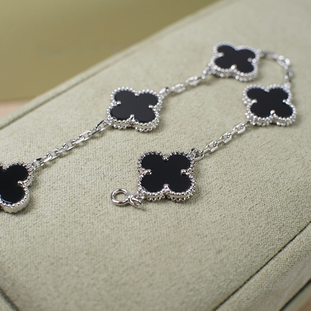 [Rose Tomorrow]CLOVER 5 MOTIF ONYXS  BRACELET SILVER