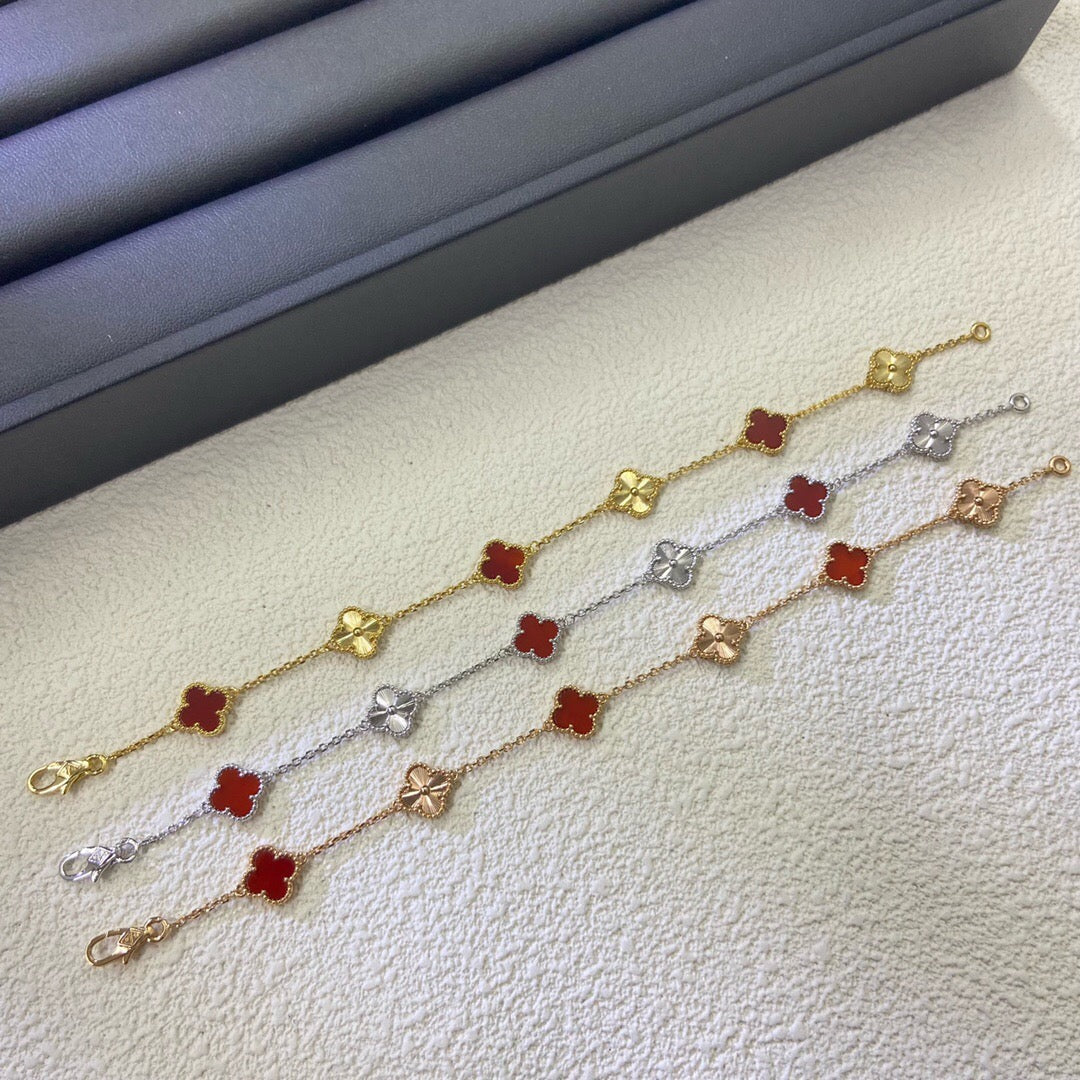 [💎ROSE💎]CLOVER 6 MOTIF RED AGATE LASER BRACELET
