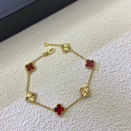 [💎ROSE💎]CLOVER 6 MOTIF RED AGATE LASER BRACELET