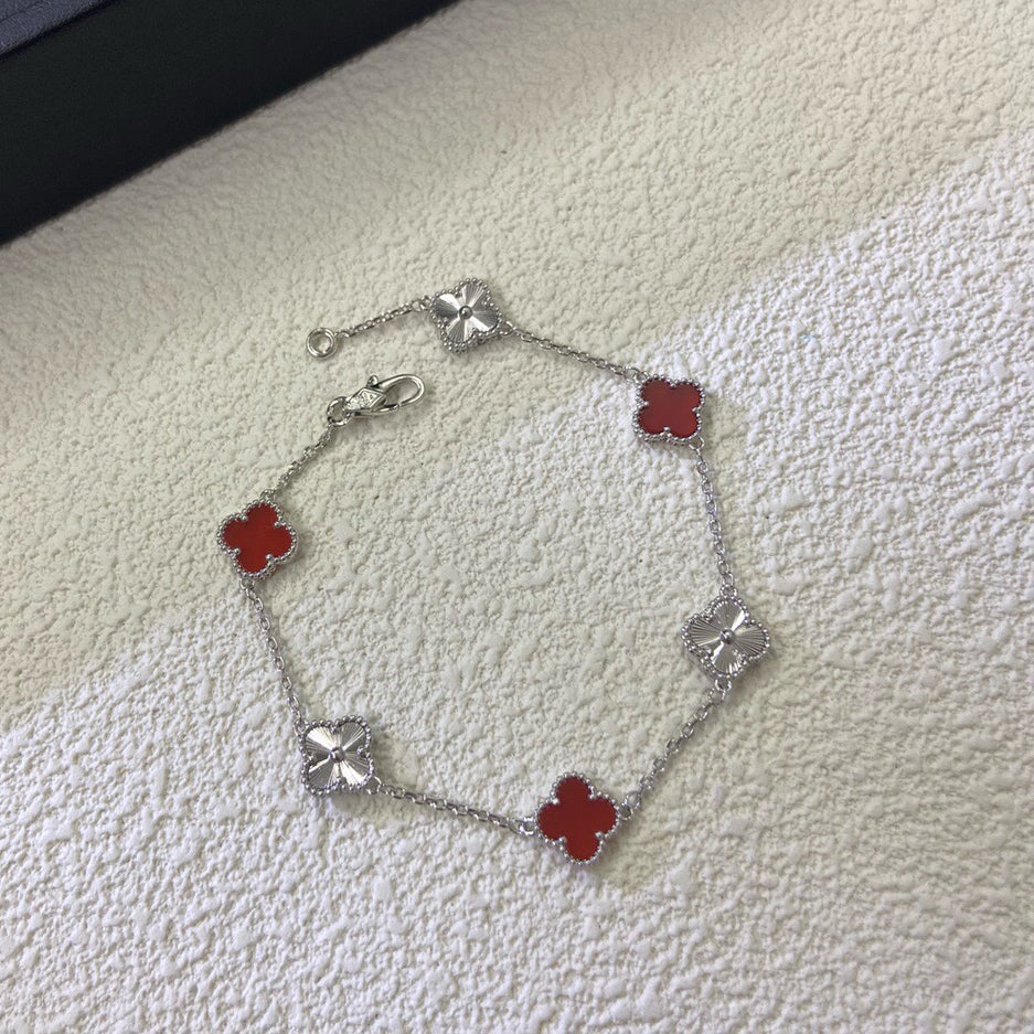 [💎ROSE💎]CLOVER 6 MOTIF RED AGATE LASER BRACELET