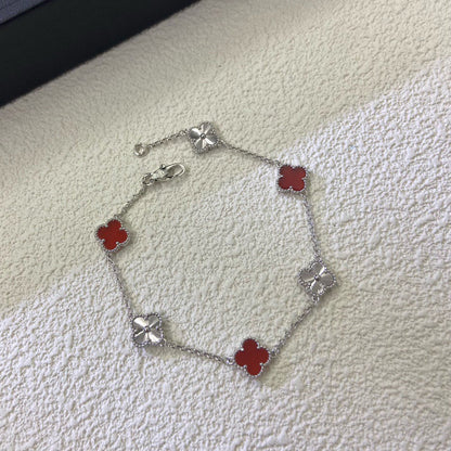 [💎ROSE💎]CLOVER 6 MOTIF RED AGATE LASER BRACELET
