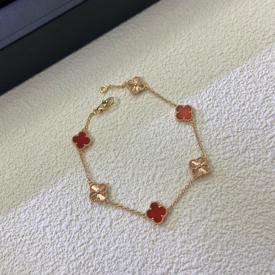 [💎ROSE💎]CLOVER 6 MOTIF RED AGATE LASER BRACELET