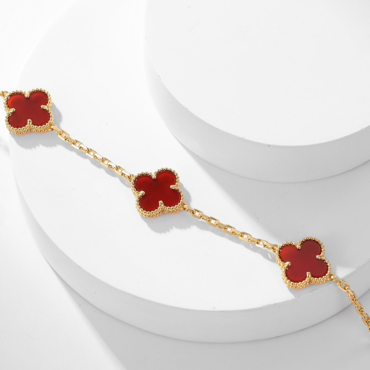 [Rose Tomorrow]CLOVER 10 MOTIFS CARNELIAN NECKLACE