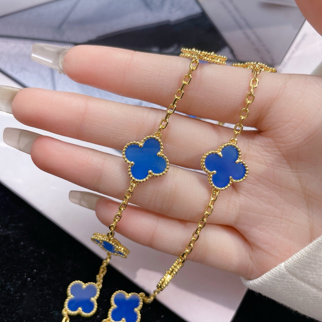 [Rose Tomorrow]CLOVER 10 MOTIFS BLUE AGATE NECKLACE