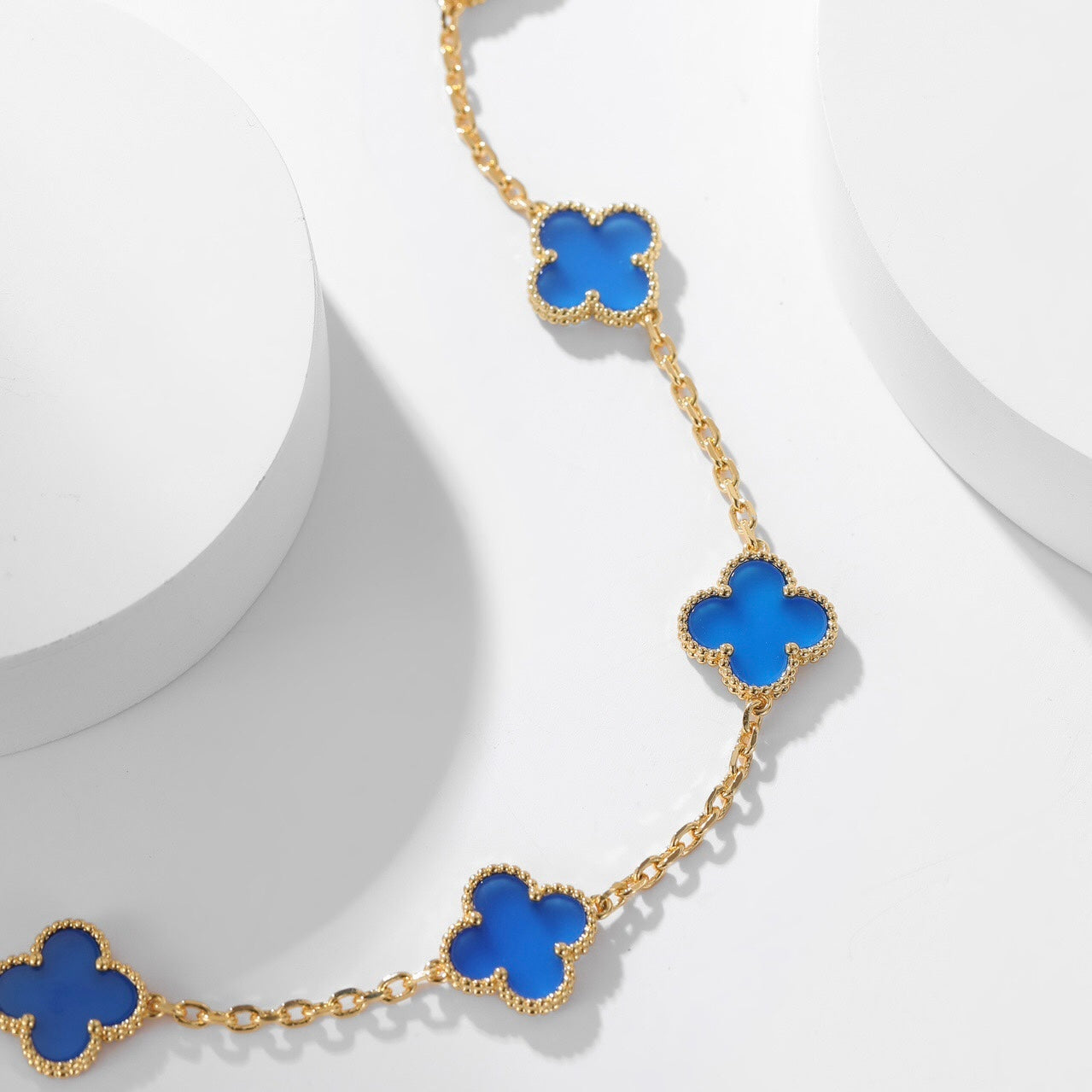 [Rose Tomorrow]CLOVER 10 MOTIFS BLUE AGATE NECKLACE