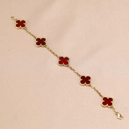 [💎ROSE💎]CLOVER 5 MOTIFS RED AGATE  BRACELET
