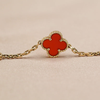 [💎ROSE💎]CLOVER 5 MOTIFS RED AGATE  BRACELET