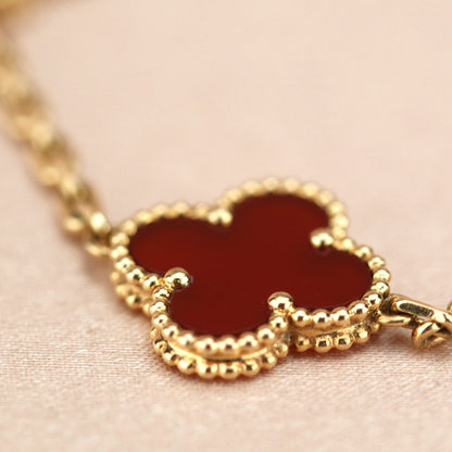 [💎ROSE💎]CLOVER 5 MOTIFS RED AGATE  BRACELET
