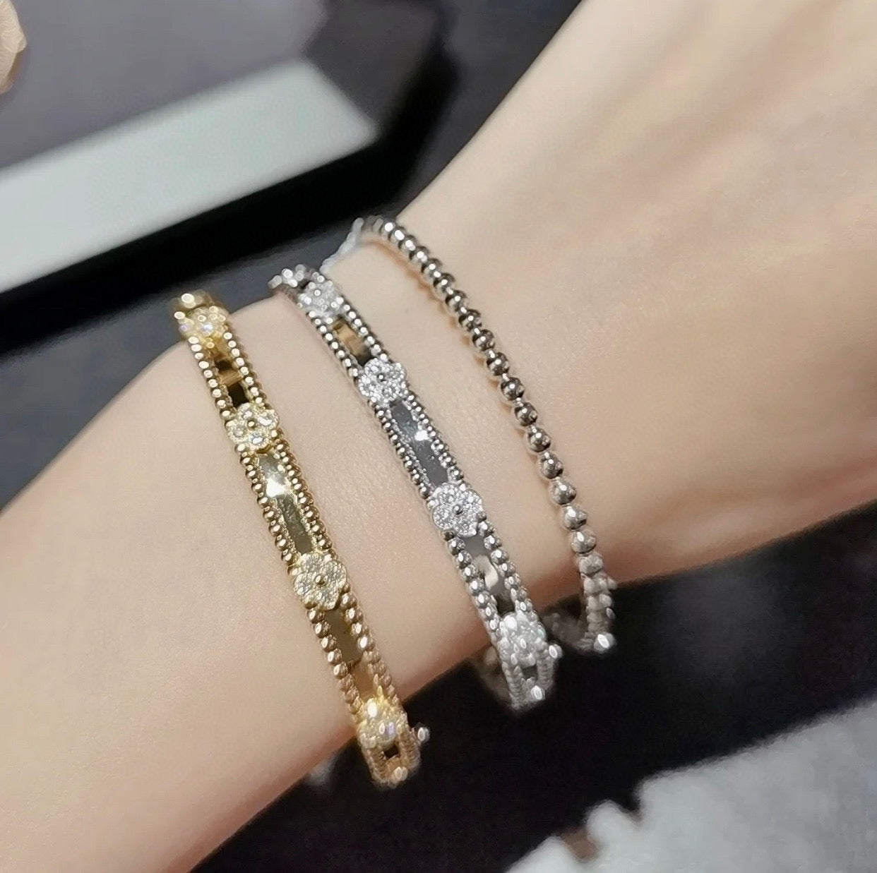 [💎ROSE💎]CLOVER BRACELET 4MM DIAMONDS