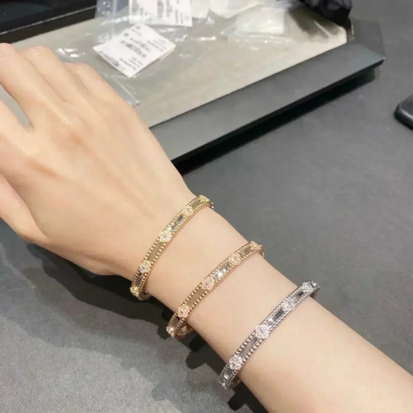 [💎ROSE💎]CLOVER BRACELET 4MM DIAMONDS
