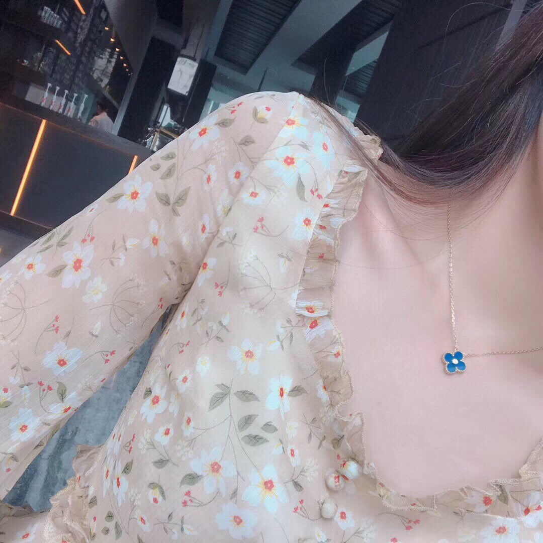 [Rose Tomorrow]CLOVER 15MM DIAMOND AND BLUE AGATE NECKLACE