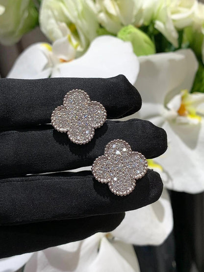 [💎ROSE💎]CLOVER （20MM）1 MOTIFS DIAMOND STUD EARRINGS SILVER