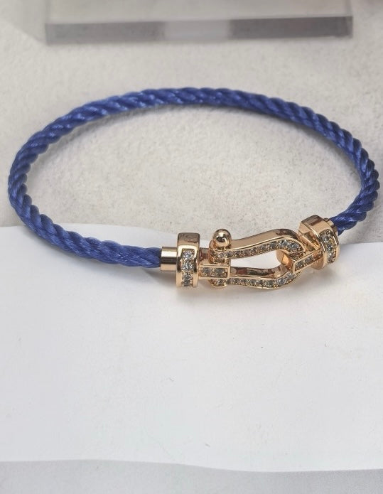 [Rose of Tomorrow] CHANCE Small 8 Buckle Half Diamond Blue Rope Gold Bracelet