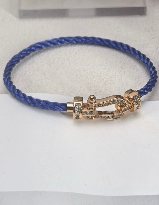 [Rose of Tomorrow] CHANCE Small 8 Buckle Half Diamond Blue Rope Gold Bracelet