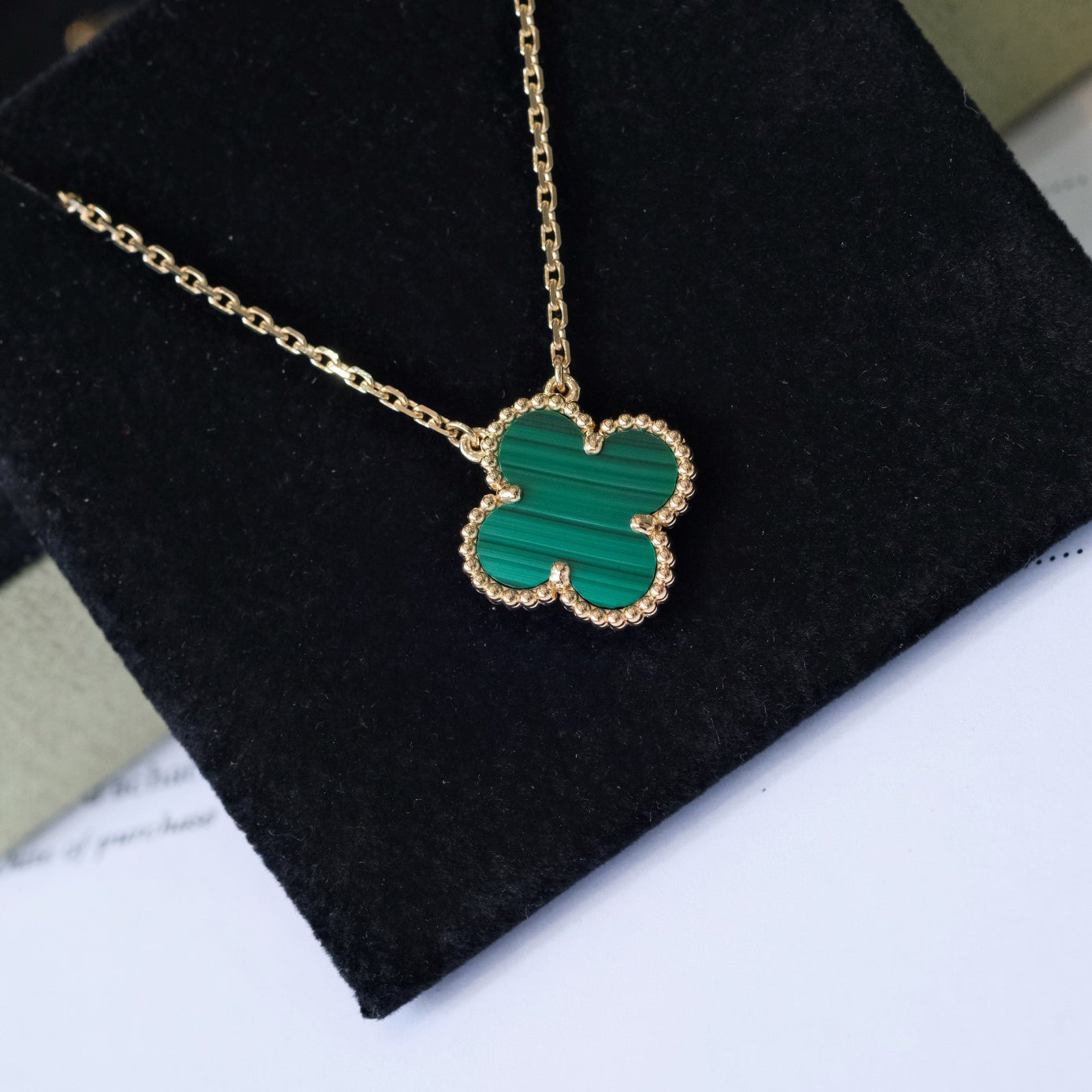 [Rose Tomorrow]CLOVER 15MM MALACHITE SINGLE FLOWER  NECKLACE