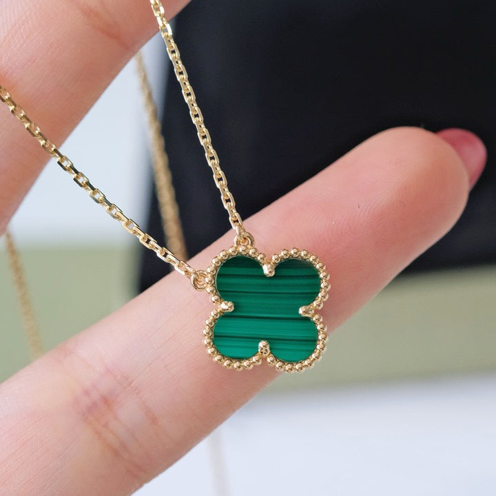 [Rose Tomorrow]CLOVER 15MM MALACHITE SINGLE FLOWER  NECKLACE