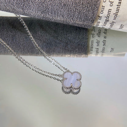 [Rose Tomorrow]CLOVER 15MM BLUE CHALCEDONY NECKLACE SILVER