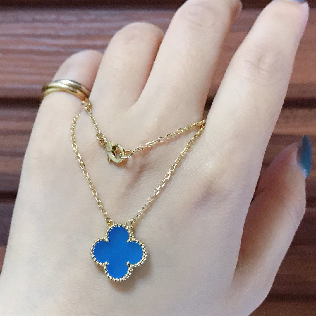 [Rose Tomorrow]CLOVER 15MM BLUE AGATE NECKLACE