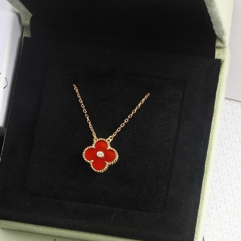 [Rose Tomorrow]CLOVER 15MM DIAMOND CARNELIAN NECKLACE