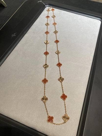 [💎ROSE💎]CLOVER 20 FLOWER RED GEMSTONE LASER GOLD NECKLACE.