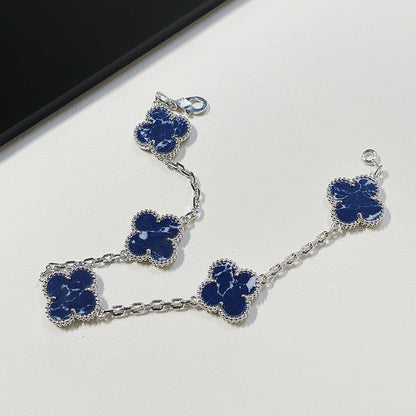 [Rose Tomorrow]CLOVER 5 MOTIF PIETERSITE SILVER BRACELET