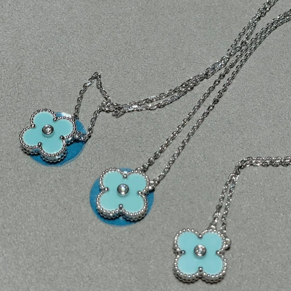 [Rose Tomorrow]CLOVER 1 DIAMOND LIGHT BLUE SILVER NECKLACE