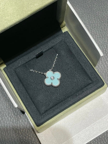 [Rose Tomorrow]CLOVER 1 DIAMOND LIGHT BLUE SILVER NECKLACE