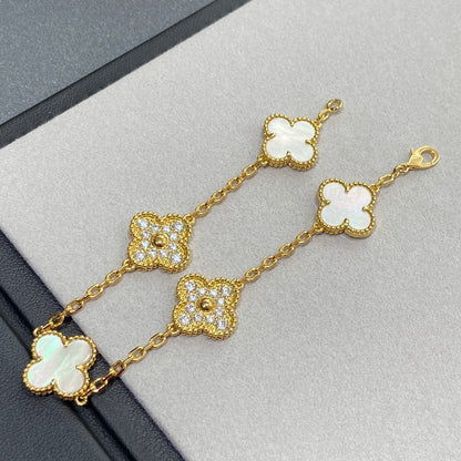 [💎ROSE💎]CLOVER BRACELET 5 MOTIF WHITE MOP DIAMOND