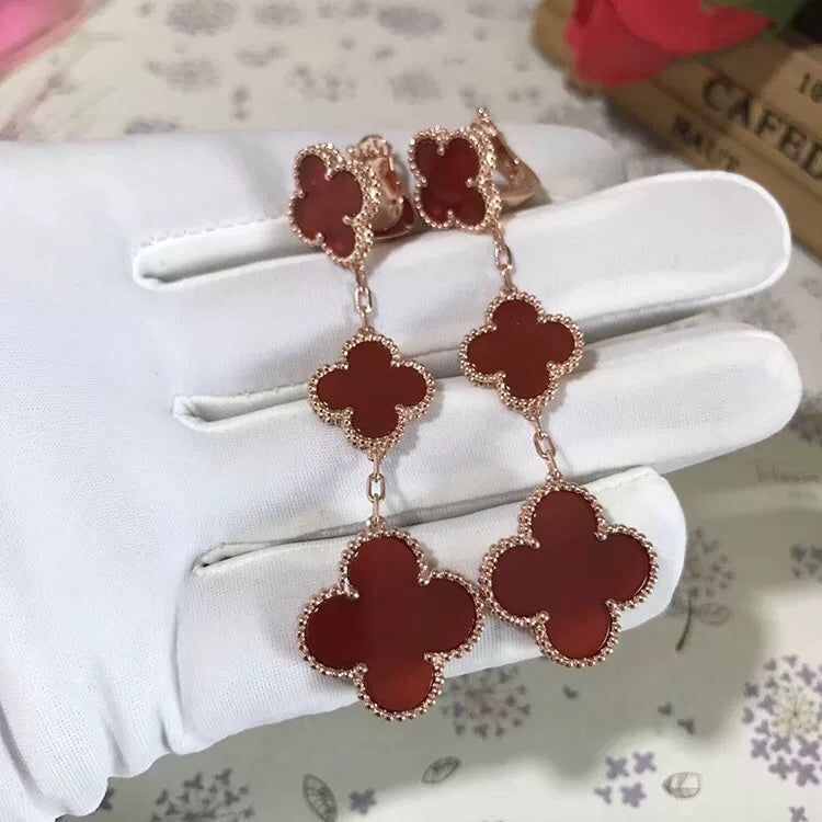 [Rose Tomorrow]CLOVER 3 MOTIF CARNELIAN DROP EARRINGS