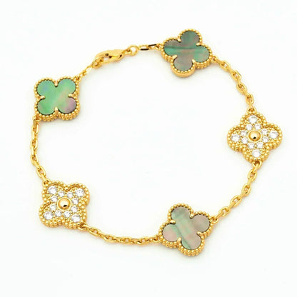[💎ROSE💎]CLOVER 5 MOTIF GRAY MOP DIAMOND BRACELET