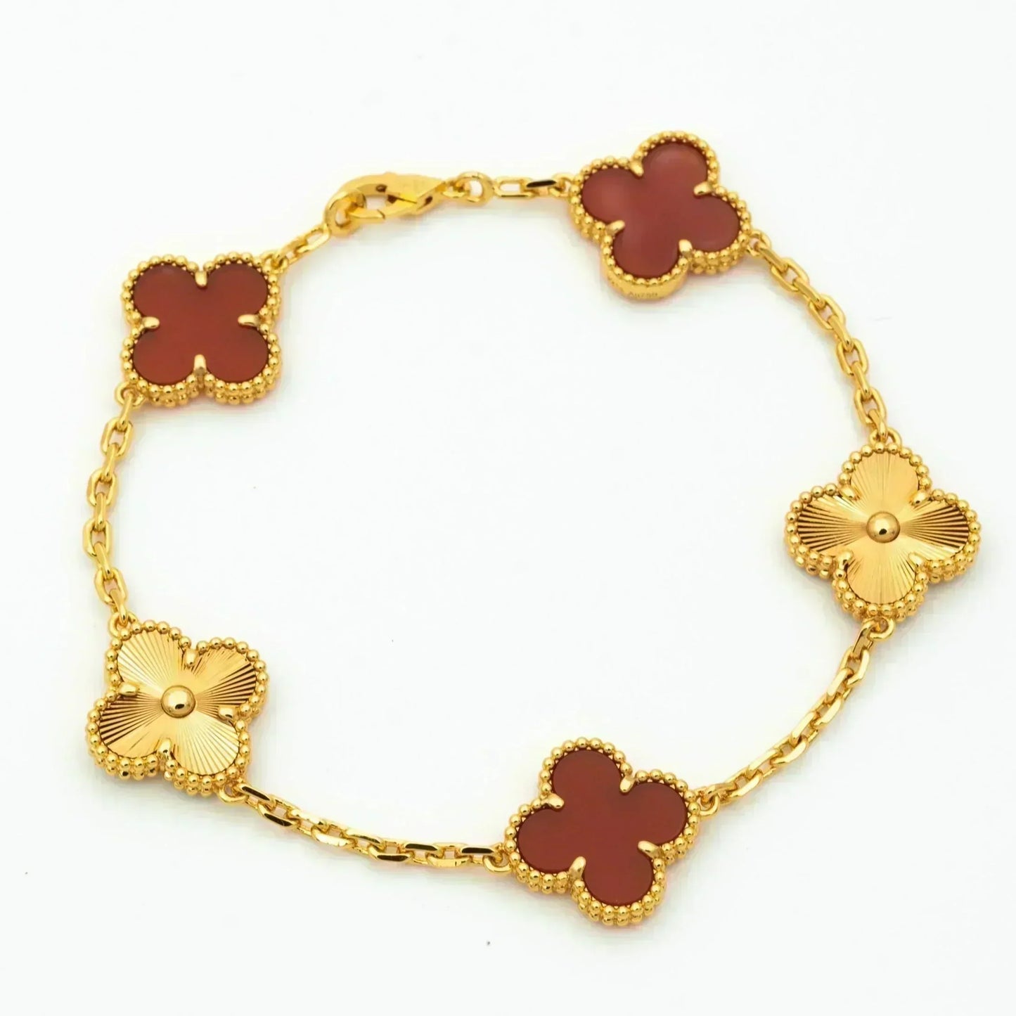 [💎ROSE💎]CLOVER  5 MOTIFS CARNELIAN GOLD BRACELET