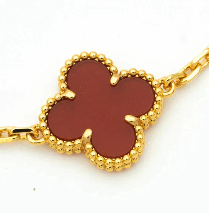 [💎ROSE💎]CLOVER  5 MOTIFS CARNELIAN GOLD BRACELET