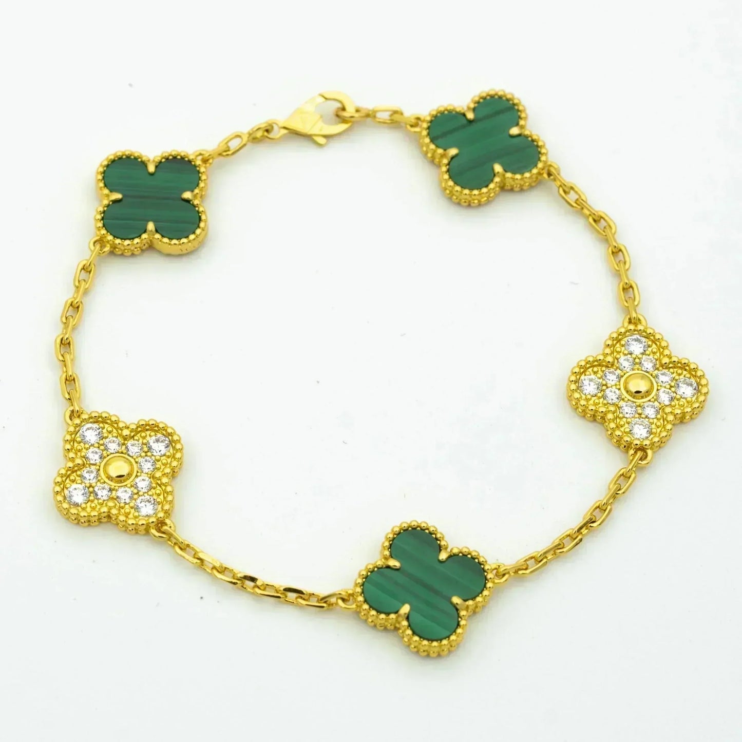 [Rose Tomorrow]CLOVER  5 MOTIF MALACHITE DIAMOND BRACELET