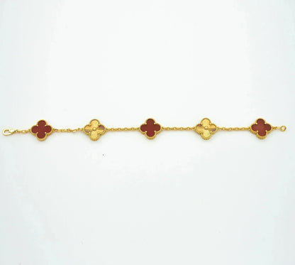 [💎ROSE💎]CLOVER  5 MOTIFS CARNELIAN GOLD BRACELET