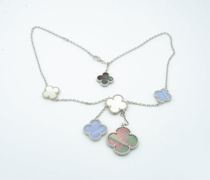 [Rose Tomorrow]CLOVER MOP CHALCEDONY NECKLACE SILVER 6 MOTIF