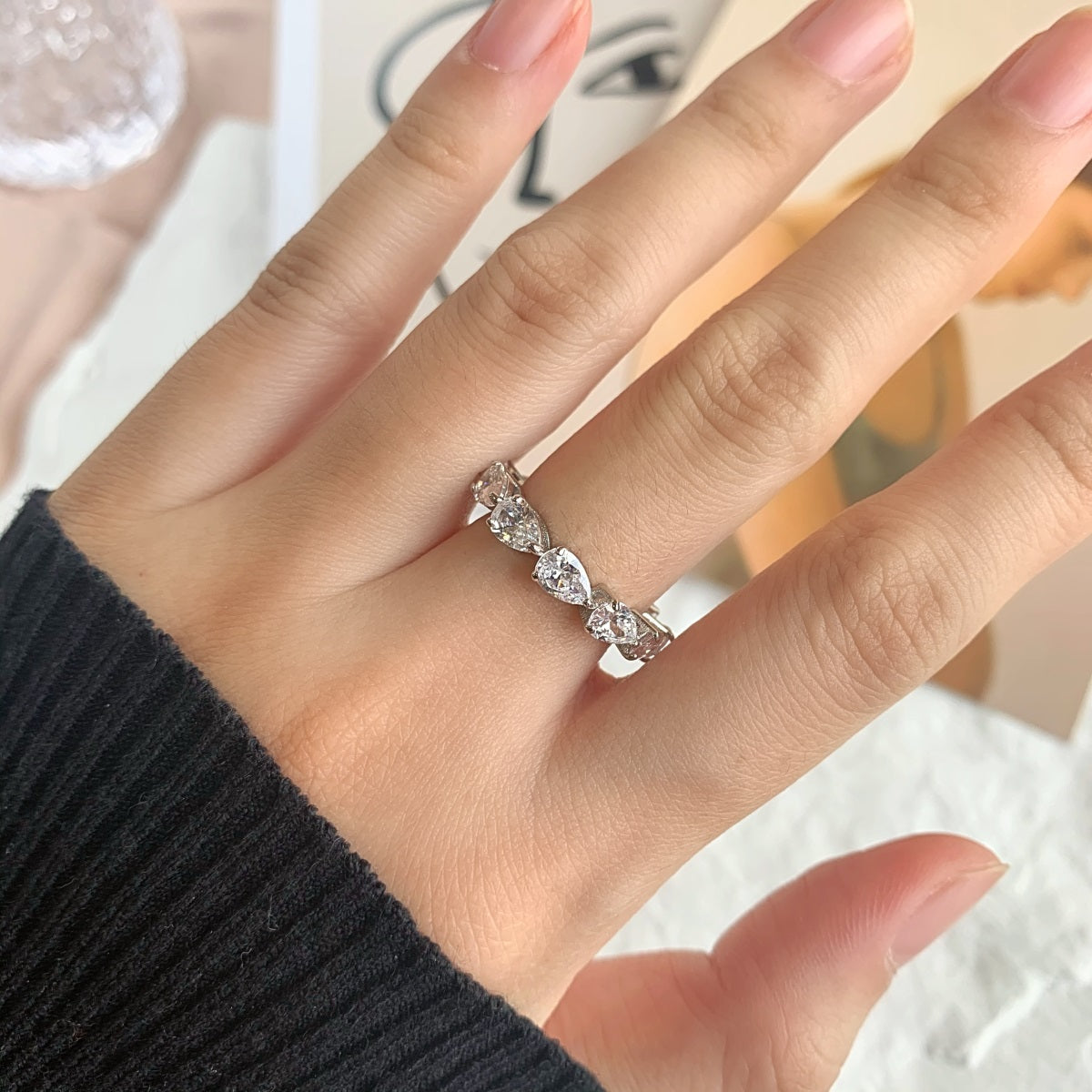 [Rose Tomorrow]Exquisite Pear Cut Tennis Ring