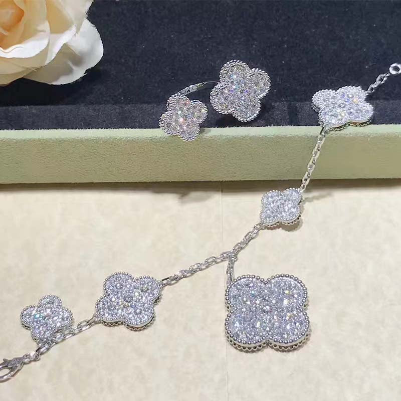 [Rose Tomorrow]CLOVER 6 MOTIFS SILVER DIAMOND BRACELET