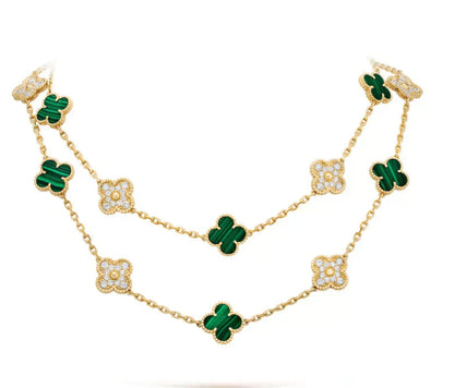 [Rose Tomorrow]CLOVER 20 MOTIFS MALACHITE DIAMOND NECKLACE