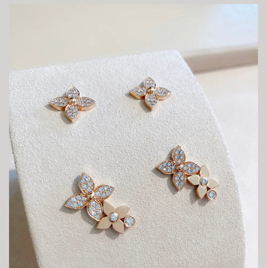 [Rose Tomorrow]STAR BLOSSOM STUD EARRINGS PINK GOLD DIAMONDS