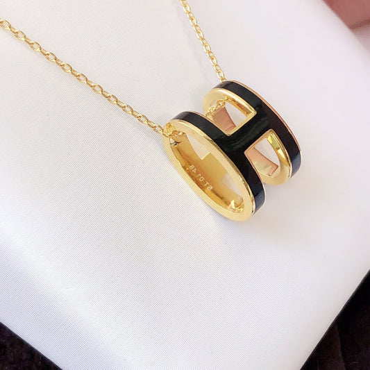 [Rose Tomorrow]HM CLIC BLACK ENAMEL GOLD NECKLACE