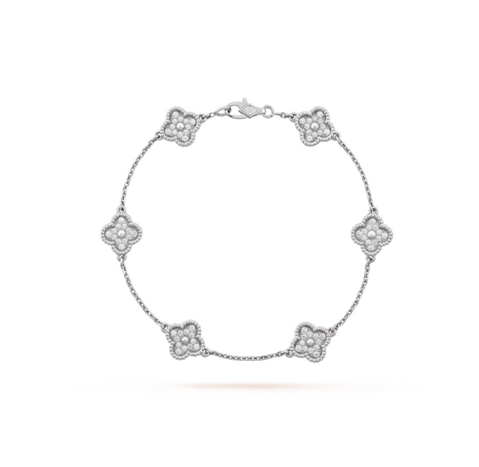 [💎ROSE💎]CLOVER 6 MOTIF SILVER DIAMOND BRACELET