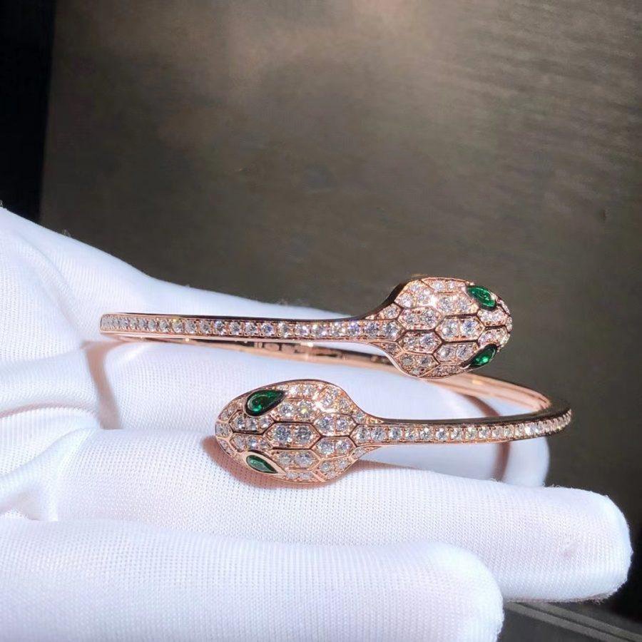 [Rose Tomorrow]SERPENTI BRACELET PINK GOLD MALACHITE DIAMOND DOUBLE SNAKE