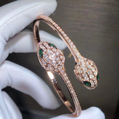 [Rose Tomorrow]SERPENTI BRACELET PINK GOLD MALACHITE DIAMOND DOUBLE SNAKE