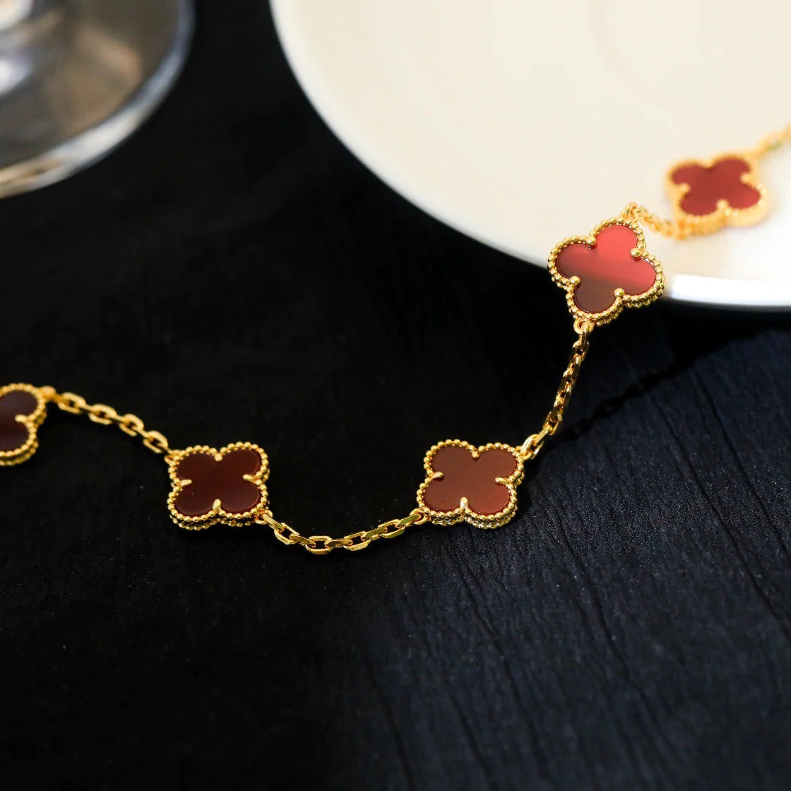 [💎ROSE💎]CLOVER 5 MOTIFS RED AGATE  BRACELET