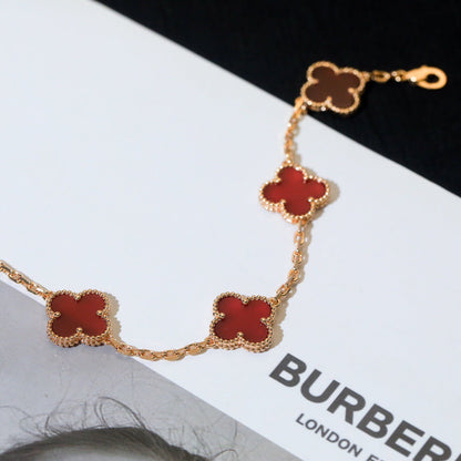 [💎ROSE💎]CLOVER 5 MOTIFS RED AGATE  BRACELET