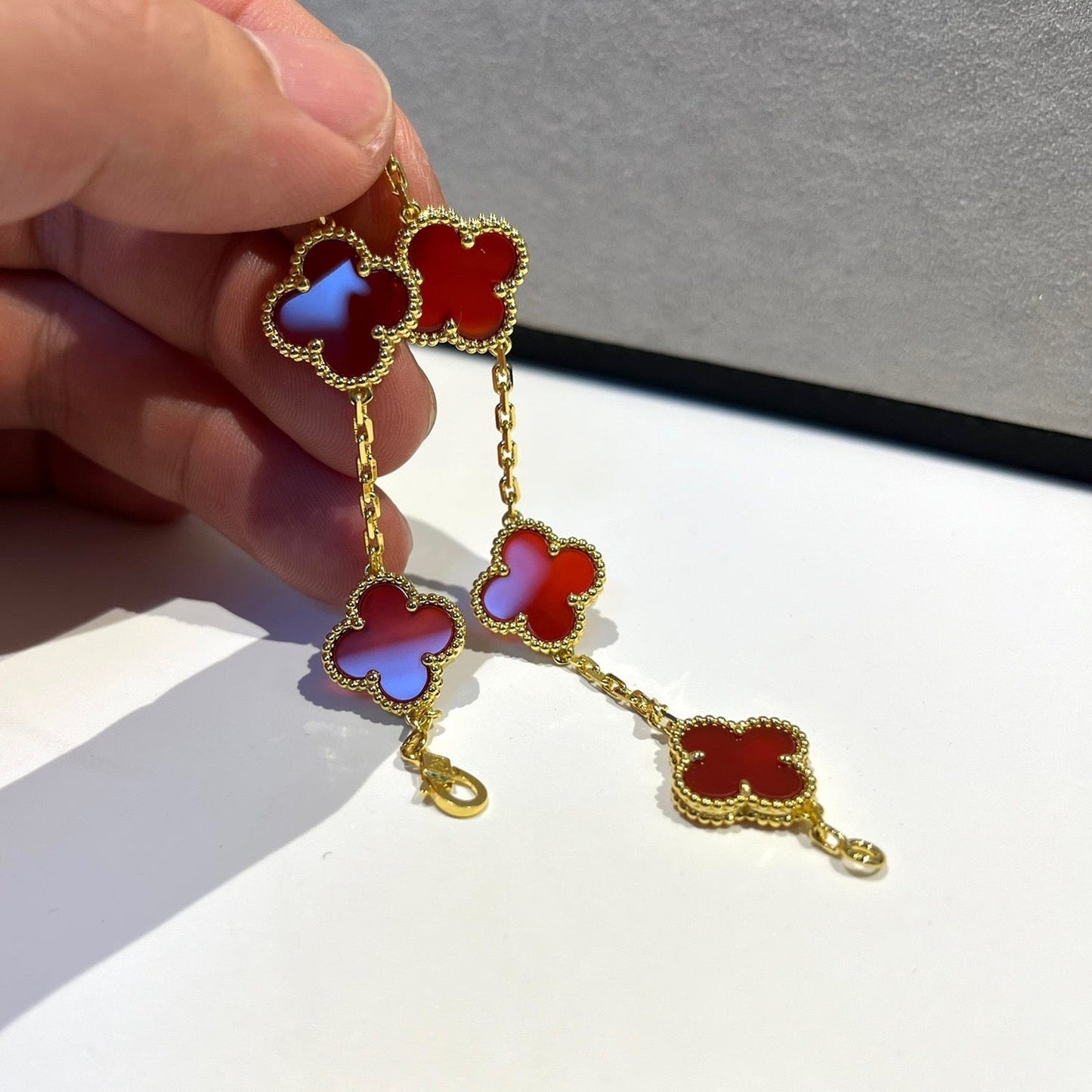 [💎ROSE💎]CLOVER 5 MOTIFS RED AGATE  BRACELET