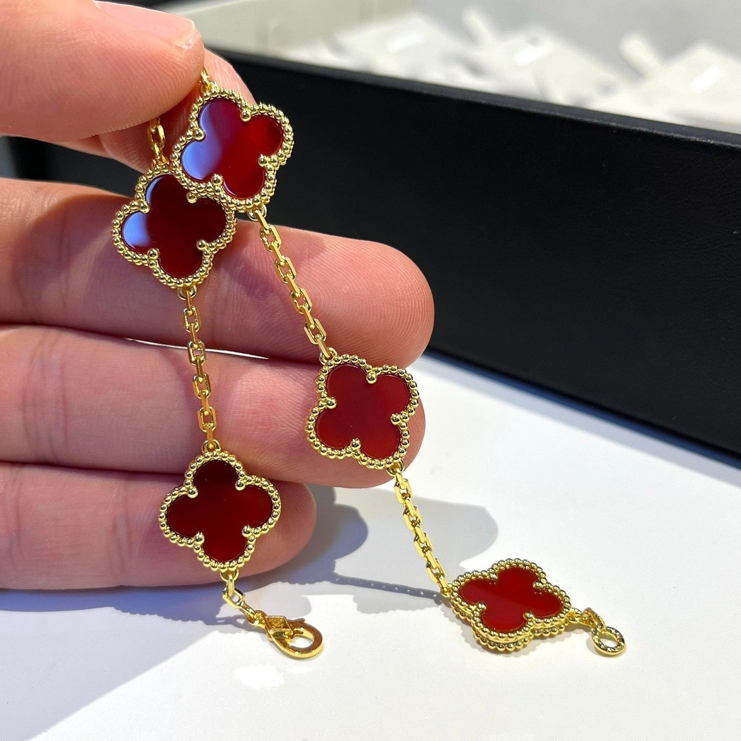 [💎ROSE💎]CLOVER 5 MOTIFS RED AGATE  BRACELET