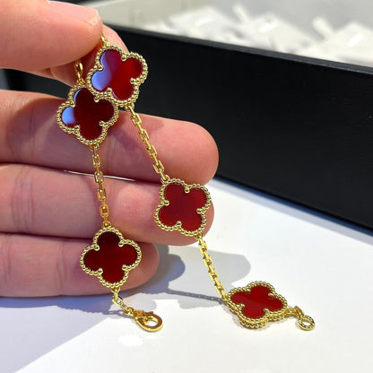 [💎ROSE💎]CLOVER 5 MOTIFS RED AGATE  BRACELET