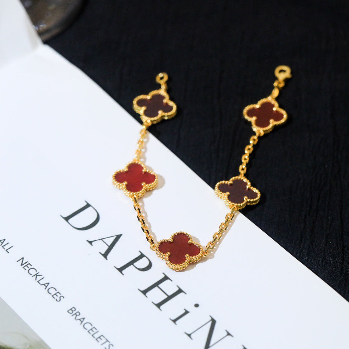 [💎ROSE💎]CLOVER 5 MOTIFS RED AGATE  BRACELET