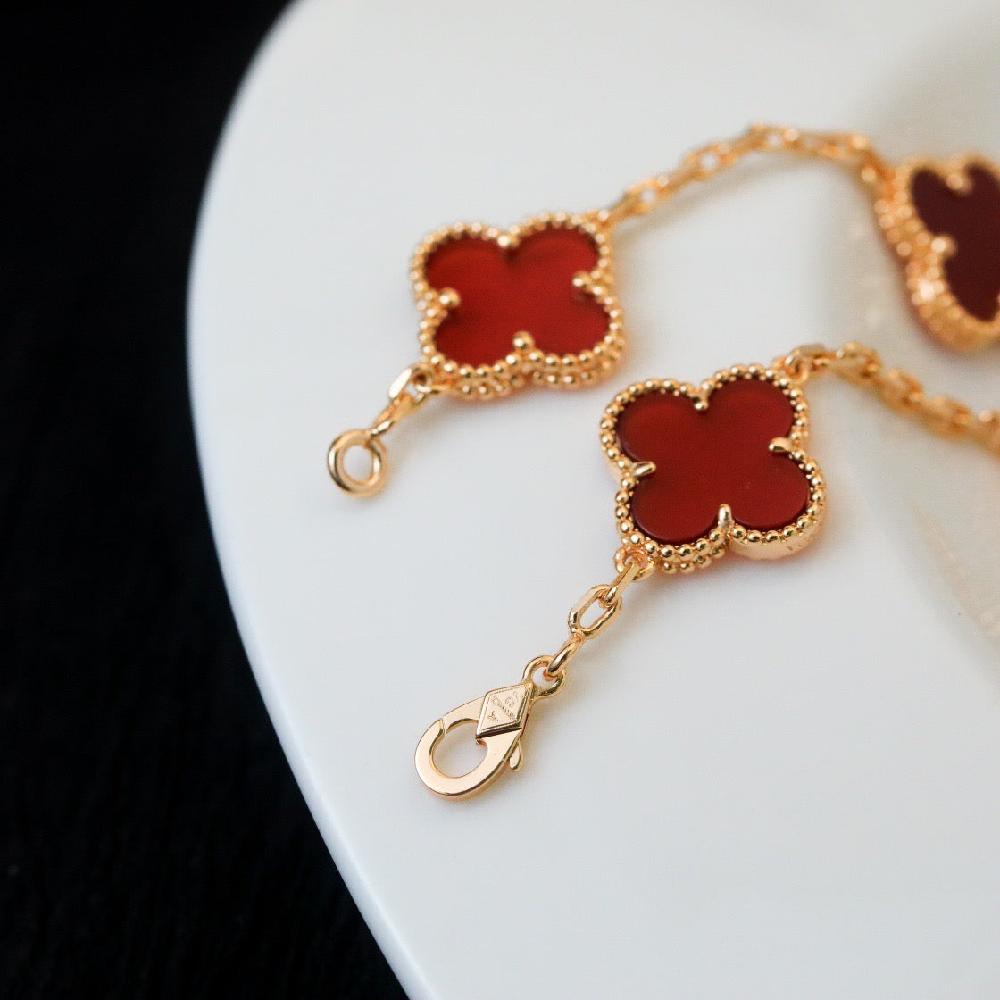 [💎ROSE💎]CLOVER 5 MOTIFS RED AGATE  BRACELET
